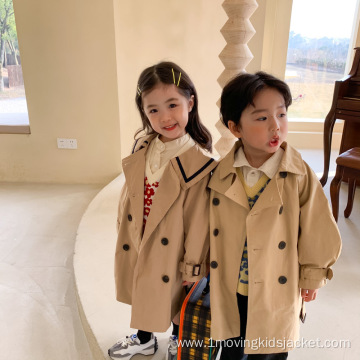 Children's College Style Double-Breasted Long Trench Coat